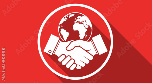 Global handshake symbol representing international partnership and collaboration in business contexts.