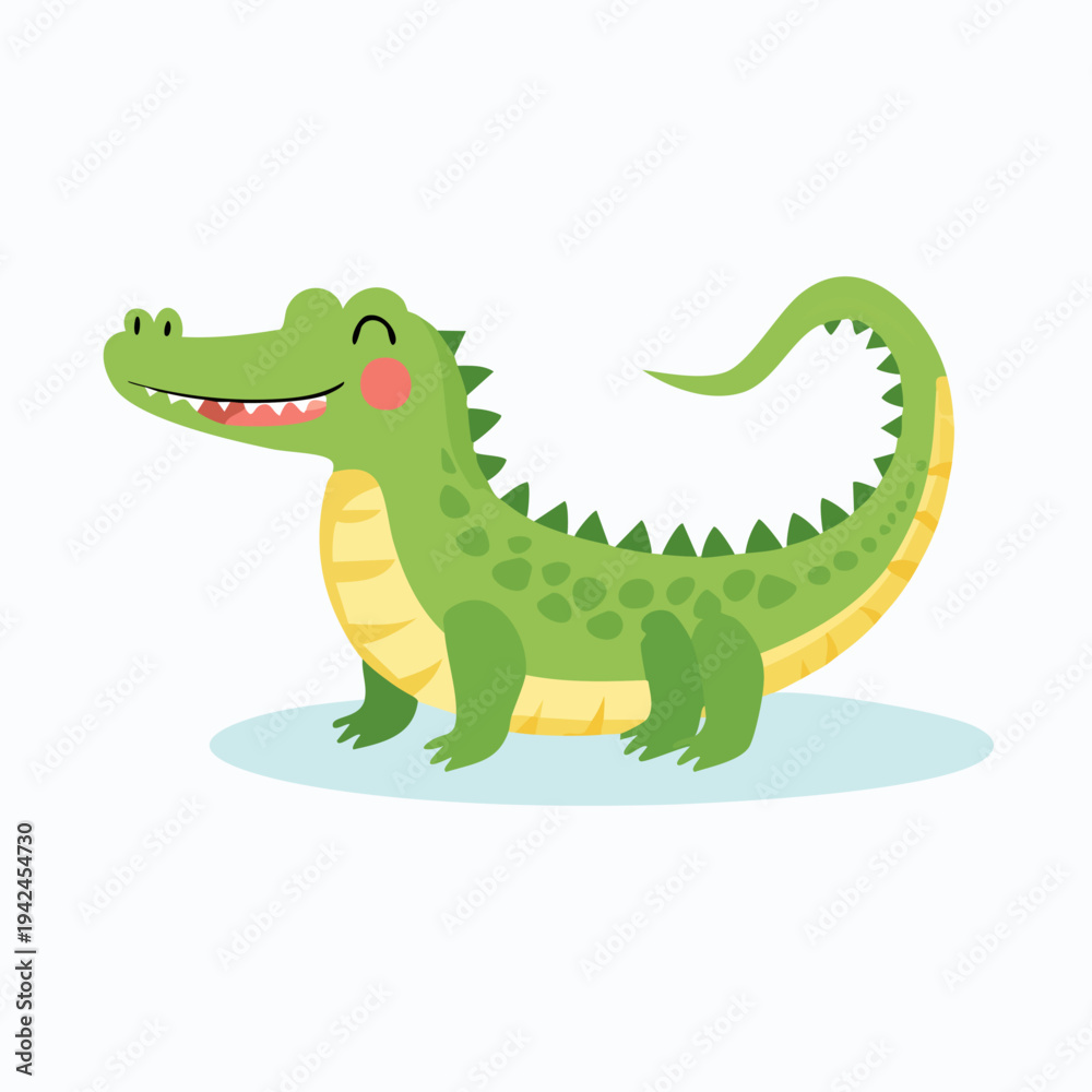 Obraz premium Cute cartoon green alligator smiling isolated on white