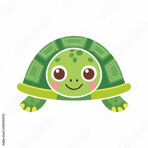 Cute cartoon green turtle smiling isolated on white