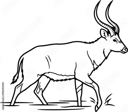 Silhouette antelope walking gracefully in natural grass vector design