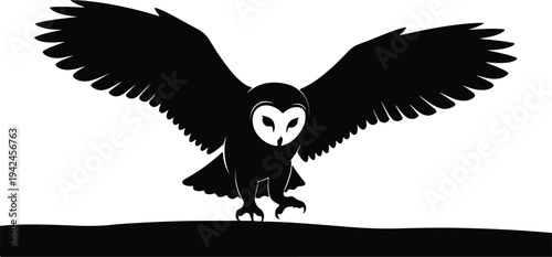 Silhouette Barn Owl Flying with Spread Wings vector design