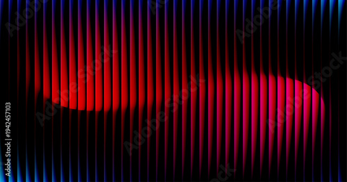 Red magenta glow behind wavy reeded glass vertical stripes