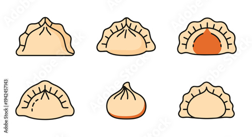 Dumpling Line art vector set modern blended abstract color