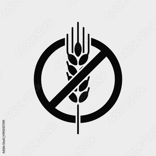 A black and white prohibition sign depicting a wheat stalk within a circle