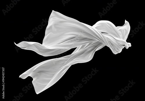 Abstract White Fabric Swirling, Black Background