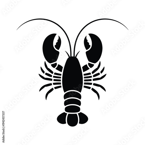 Minimalist black silhouette of a lobster facing forward with prominent claws