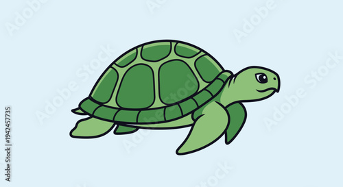 Cute cartoon sea turtle swimming illustration on light blue background