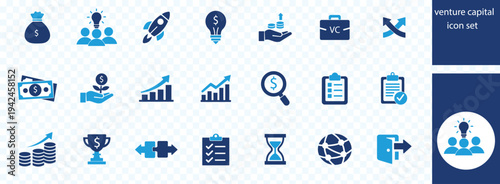 Venture Capital icon set vector illustration. Containing icon of return on investment, earning, equity and more. Glyph Solid icon symbol collection