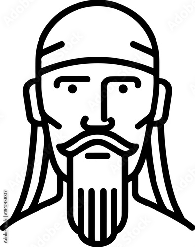 Hand Drawn Male Pirate Black and White Avatar Illustration in Minimal Line Art Style Design
