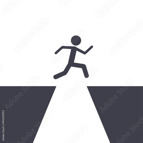 A stick figure runs across a narrow white bridge over dark voids
