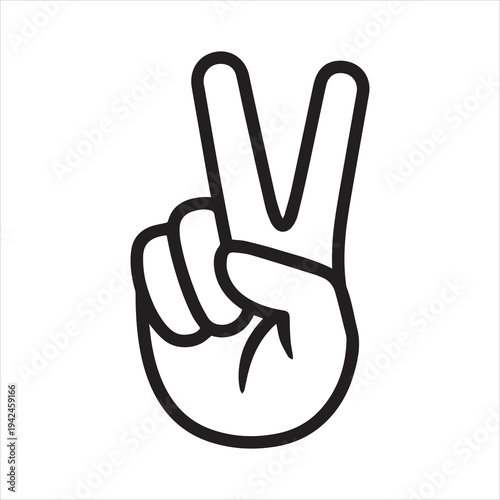 Hand gesture V sign for victory or peace line art vector icon for apps and websites