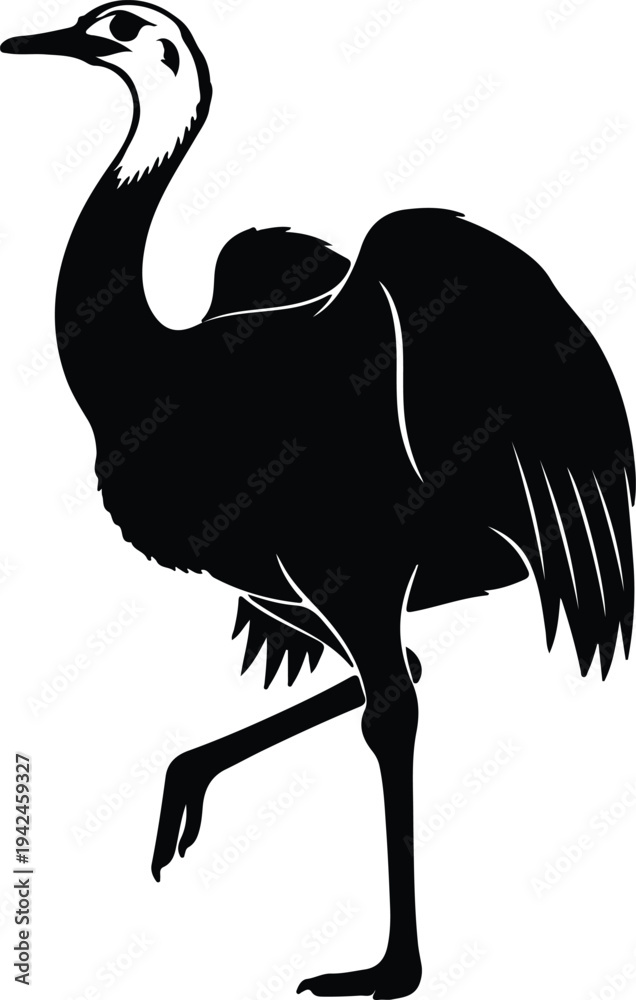 Obraz premium Silhouette illustration of a crane bird standing on one leg vector design
