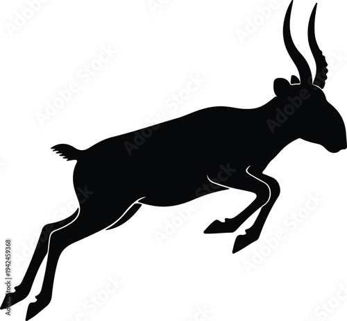 Silhouette jumping antelope horned animal powerful movement vector design
