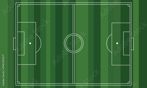 Green Soccer Field with Stripes and Outline Top View