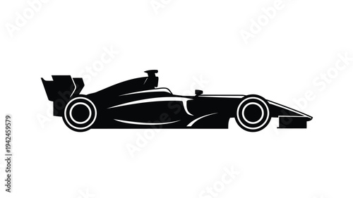 Sleek black silhouette of a formula one racing car in profile view