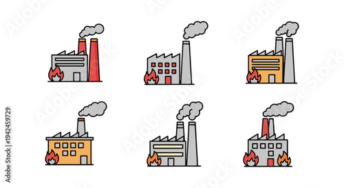 Factory Fire Line art vector creative contemporary abstract color illustration