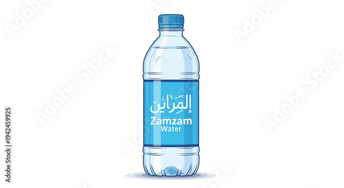 Clear Plastic Bottle with Blue Label Zamzam Water.