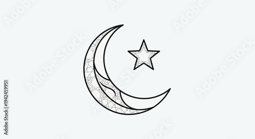Crescent Moon and Star Symbol Illustration.