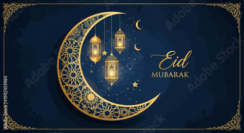 Eid Mubarak Islamic Greeting Card Design.