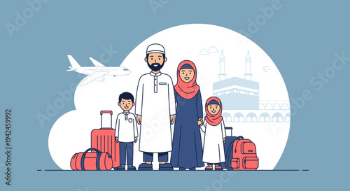 Family with Luggage Standing Together.