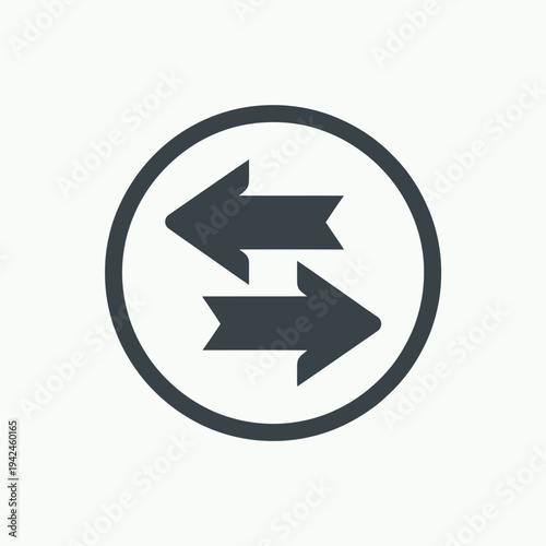 A simple graphic illustration of two opposing arrows within a circular frame
