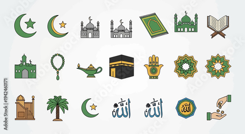Islamic Symbols and Icons Collection Set.