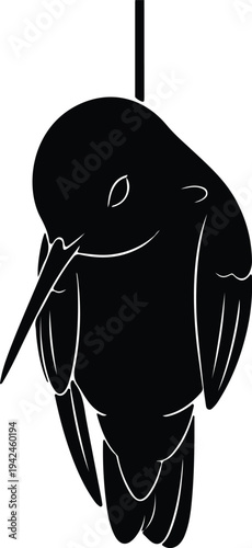 Silhouette of a hummingbird hanging upside down vector design