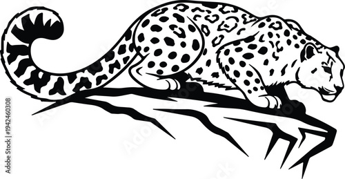 Silhouette of a leopard crouching on a branch abstract vector design