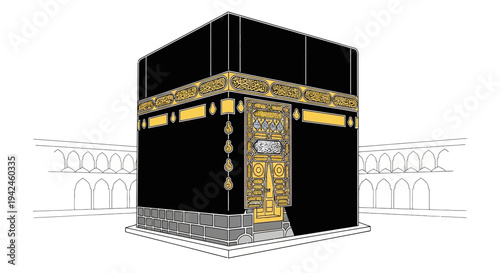Kaaba Islamic Shrine in Mecca Illustration.
