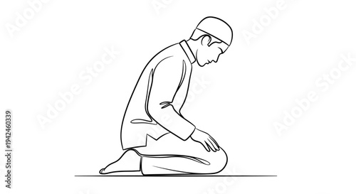 Man Kneeling in Prayer Position Illustration.