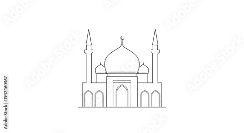 Mosque Architecture Simple Line Art Design.