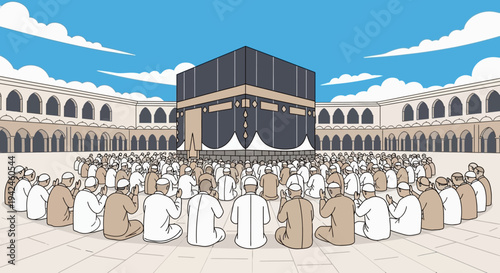 Muslim Pilgrims Gathered Around Kaaba.