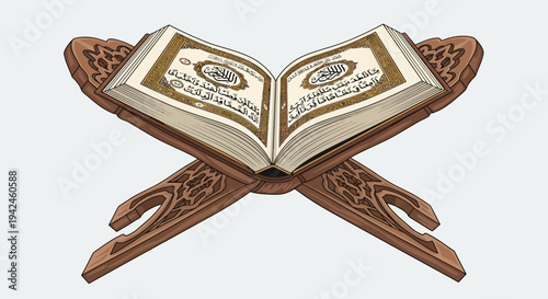 Open Quran Book on Decorative Stand 1.
