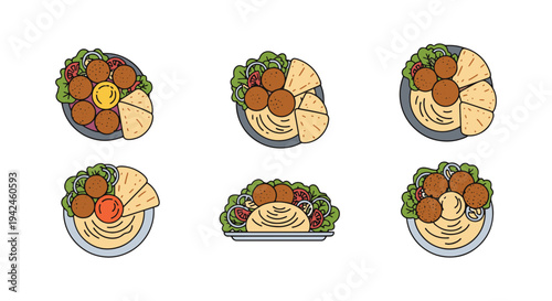 Falafel Platter Line art modern abstract vibrant vector