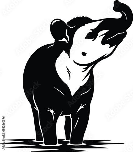 Silhouette of a tapir with trunk raised in water vector design