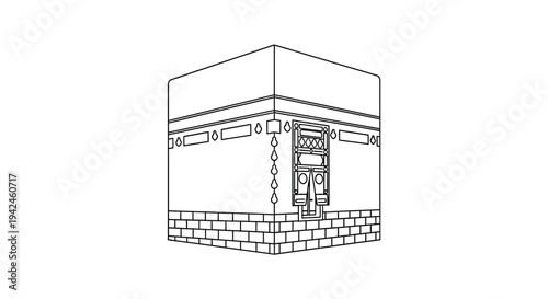 Simple Line Drawing of Kaaba Building.