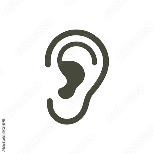 Simple illustration of a human ear in a dark solid color