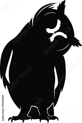 Silhouette stylized nocturnal bird sleeping looking down illustration vector design