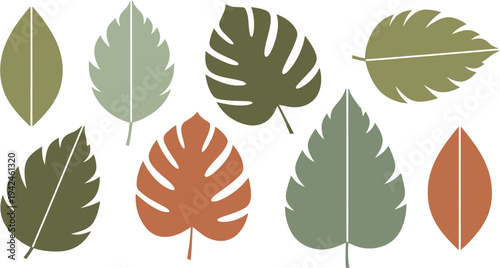 A vibrant collection of various leaf shapes and designs in a palette of earthy tones, perfect for nature-inspired projects