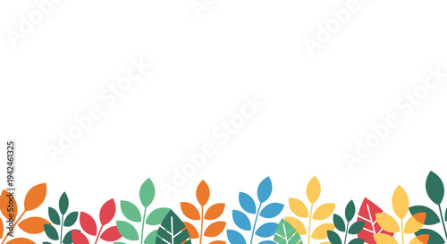 Decorative border of colorful autumn leaves in a repeating pattern, perfect for seasonal greetings and natural themes