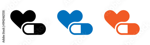 Colorful heart shaped pills on for health concepts