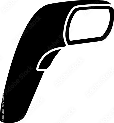 QR code scanner icon in black flat style featuring barcode reader, scanning device, digital sensor, POS technology, retail equipment and automation synonym elements for payment systems