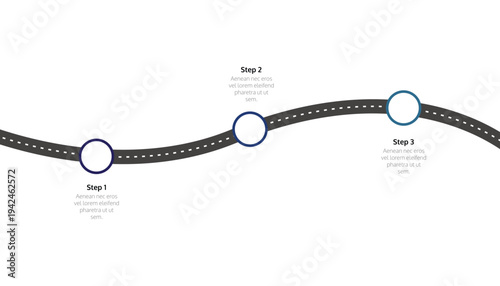 Winding Road Path Three Step Infographic Timeline Roadmap Template