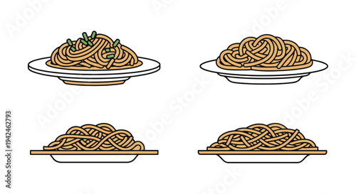 Fettuccine Plate Line art clean vivid abstract color illustration