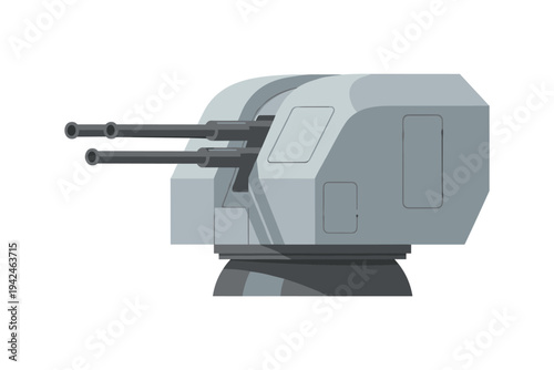 Gray military turret with two barrels