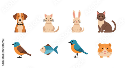 Colorful collection of cute animal icons on transparent background silhouette