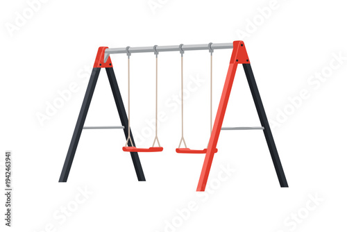 Red and black swing set with two swings playground
