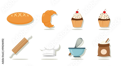Pastry and baking tools collection ideal for design on transparent background silhouette