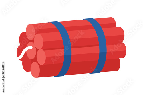Stick of dynamite with blue straps and white fuse explosive
