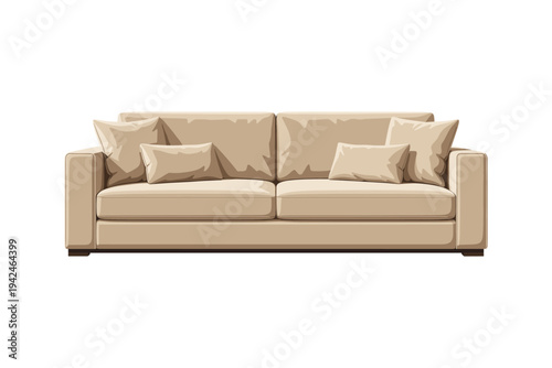 Beige sofa with four cushions couch furniture living room